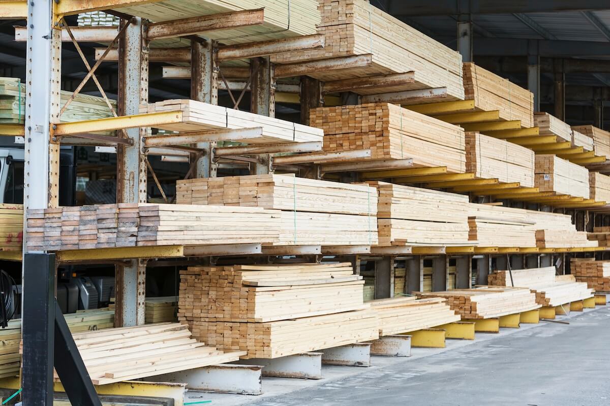 Racks filled with lumber of all sizes