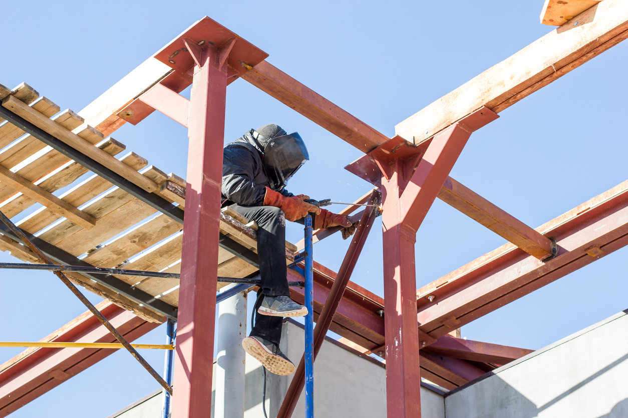 Welder works at height, welder's work